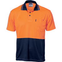 DNC HiVis Two Tone Cool Breathe Polo Shirt, Short Sleeve - Orange/Navy