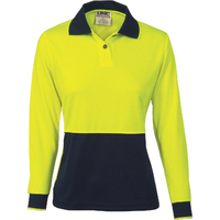DNC Ladies HiVis Two Tone Polo Shirt - Long Sleeve - Yellow/Navy