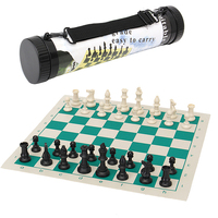 43*43cm Outdoor Travel Tournament Size Chess Game Set Plastic Pieces Green Roll Portable Family Game