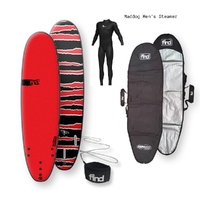 FIND 2021 Tufflex Surfboard Red Black + Cover + Leash + Maddog/Crystal Superstretch Steamer Wetsuit 