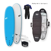 FIND 2021 Tuffrap Surfboard Hex Cyan + Cover + Leash + Maddog/Crystal Superstretch Springsuit