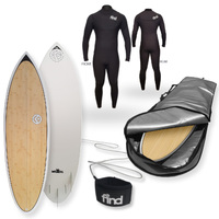 FIND™ 5'10" BLITZ Ecoflex Bamboo Surfboard + Fins + Cover + Wetsuit + Leash Package