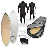 FIND™ 5'7" BLITZ Ecoflex Bamboo Surfboard + Fins + Cover + Wetsuit + Leash Package