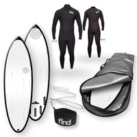 FIND™ 5'7" BLITZ Polytec Black Streaked Surfboard + Fins + Cover + Leash + Wetsuit Package