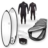 FIND™ 6'0" BLITZ Polytec Black Streaked Surfboard + Fins + Cover + Leash + Wetsuit Package