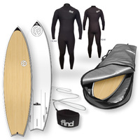 FIND™ Speedsta 6'4" Bamboo Surfboard + Cover + Leash + Wetsuit Package