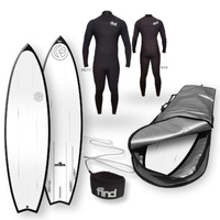 FIND™ Speedsta 6'4" Polytec Black Streaked Surfboard + Cover + Leash + Wetsuit Package