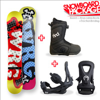 WR Snowboard 142cm G Yellow Triple Rocker Sidewall Snowboard Package with  Traction Bindings and  ATOP Cable boots
