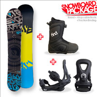 CSB Snowboard 154cm Freeride Blue Twin Tip Camber Capped Snowboard Package with  Traction Bindings and  ATOP Cable boots