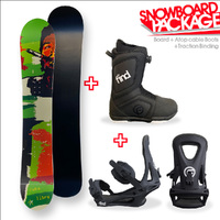 CUBA Snowboard 150cm Libre Green Twin Tip Camber Sidewall Snowboard Package with  Traction Bindings and  ATOP Cable boots