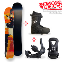 CUBA Snowboard 150cm Libre Orange Twin Tip Flat Rocker Sidewall Snowboard Package with  Traction Bindings and  ATOP Cable boots